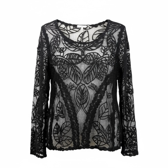 Capri Womens XL Sheer Embroidered Mesh Lace Top Y2K Whimsigoth Dark Romantic - Picture 6 of 8